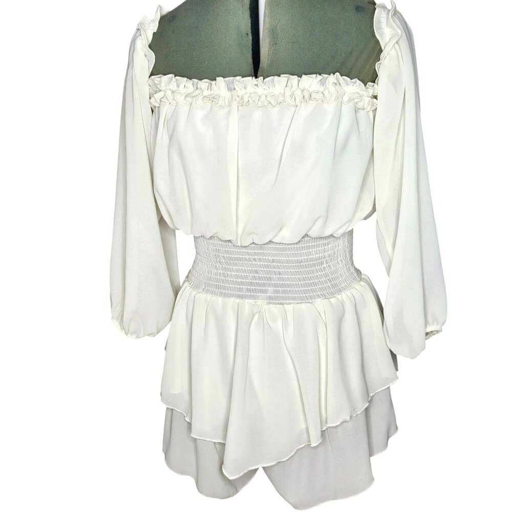 Woman's Y2k Fashion Nova romantic whimsy coquette off shoulder sleeve romper S